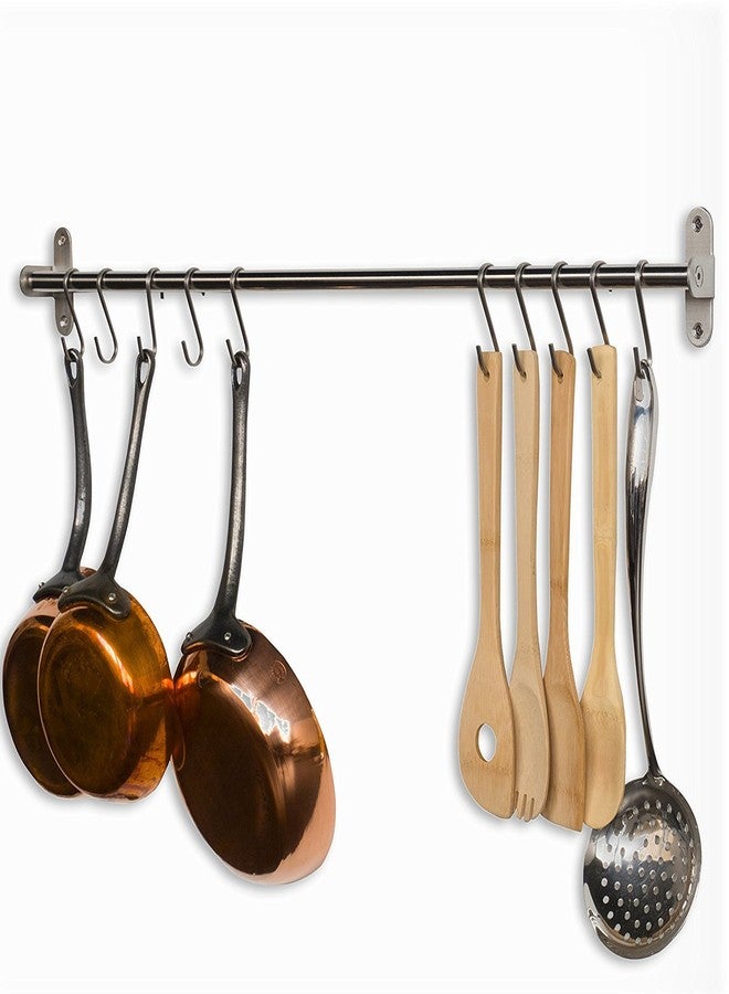 QQOUTLET Premium Chefmate Stainless Steel Gourmet Kitchen 31.5 Inch Wall Mount Rail and 10 S Hooks Set Utensil Pot Pan Lid Rack Storage Organizer, Silver - Image 2